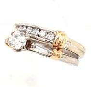 14kt White gold 1ctw RBC and baguette engagement set ring