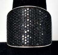 Wide Band Black Spinel Gemstone Ring in Sterling Silver