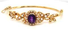 14kt Yellow gold 2.50ct amethyst and seed pearl bangle bracelet