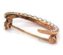 14kt Yellow gold Cresent moon seed pearl pin brooch