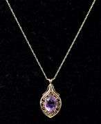 Stunning 10K Yellow Gold Amethyst Gemstone Pendant Necklace