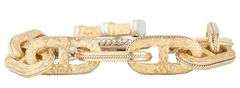 Italian Hammered Two Tone Marina Link Toggle Bracelet in 14K