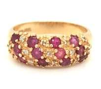 10kt Yellow gold ruby and diamond dome ring