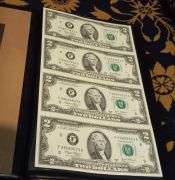 Three (3) World Monetary Exchange Uncut Sheets of 4 2003 $2 Bills w/ Folder & COA