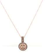 14kt Rose gold Levian chocolate and white double halo diamond pendant on chain