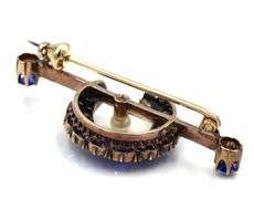 Antique 2.10ctw sapphire, diamond and pearl moon brooch