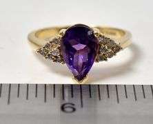 Elegant 14K Yellow Gold Amethyst Gemstone and Diamond Ring
