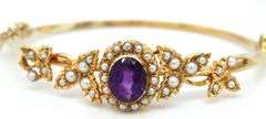 14kt Yellow gold 2.50ct amethyst and seed pearl bangle bracelet