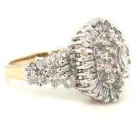 14kt Yellow gold 1ctw marquise, baguette and round diamond cluster ring