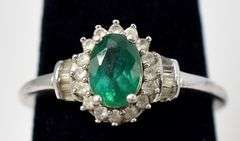 Emerald and CZ Gemstone Ring in Sterling Silver