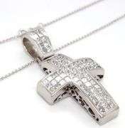 18kt White gold 5ctw Invisible set princess cut diamond cross pendant on chain