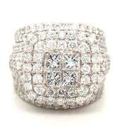 14kt White gold 3.20ctw PC and RBC double halo cluster ring