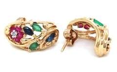 Colorful 10K YG Floral Motif Ring, Earring, and Pendant Suite