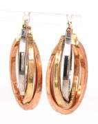 Stunning Estate 14K Tri-Color Triple Hoop Earrings