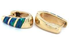Pretty 14K YG Huggie Earrings with Opal Inlay