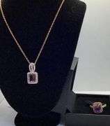 Set of 14K Rose Gold Chain with Diamonds & Bi-color Topaz Pendant & Ring