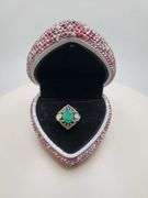 Victorian natural emeralds and diamond accent ring