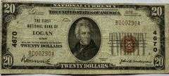 $20 First Natl Bank  of Logan Utah 1929 Series NationaL Note