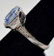 Blue and White Sapphire Gemstone Ring in Sterling Silver