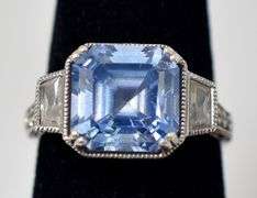 Blue and White Sapphire Gemstone Ring in Sterling Silver