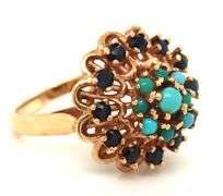 Lively Estate 14k YG Sapphire and Turquoise Ring