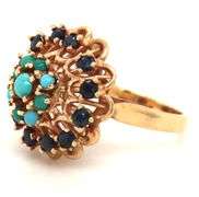 Lively Estate 14k YG Sapphire and Turquoise Ring