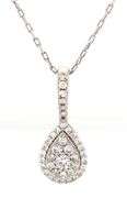 14kt White gold 0.36ctw double halo cluster teardrop pendant on chain