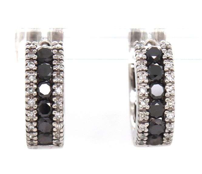 14kt White gold 1ctw black and white diamond hoop earrings