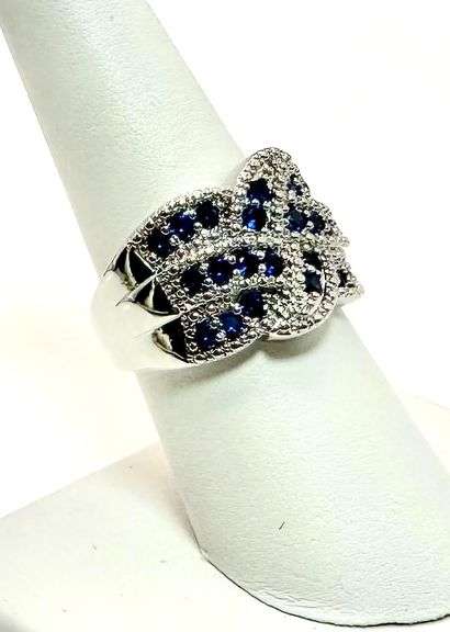 Stunning 14 Kt White Gold Plate 7 Cttw Simulated Midnight Blue Sapphire Ring.