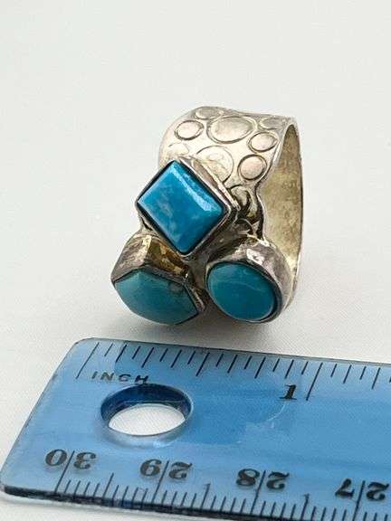 925 Sterling Silver DRT Jay King Geometric Theme Turquoise Ring