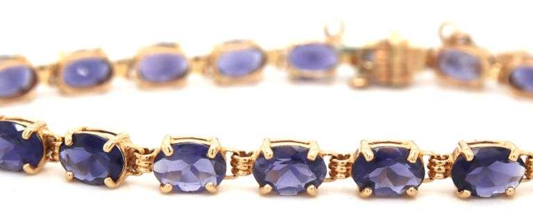 14kt Yellow gold oval Tanzanite link bracelet