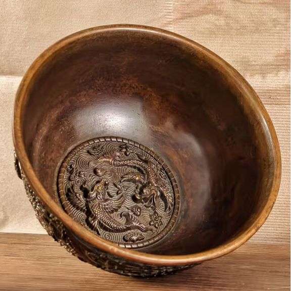 Chinese Copper Dragon and Phoenix Feng Shui Bowl