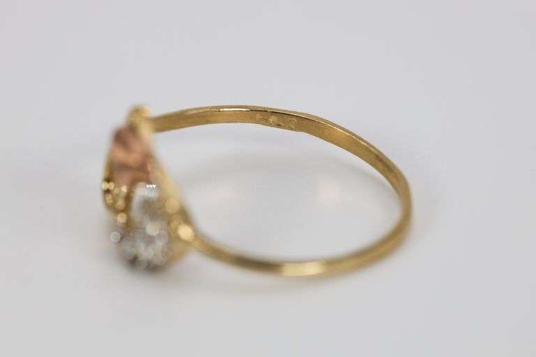 10k Yellow Gold Filigree White CZ Rose Brushed Ring Promise Purity Band Size 6.5