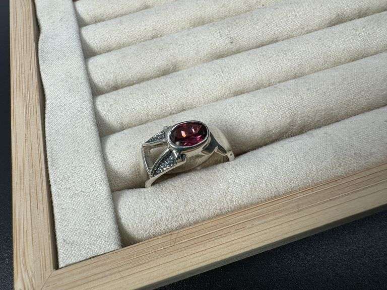 Sterling Silver Gemstone Natural Garnet Ring Size 10