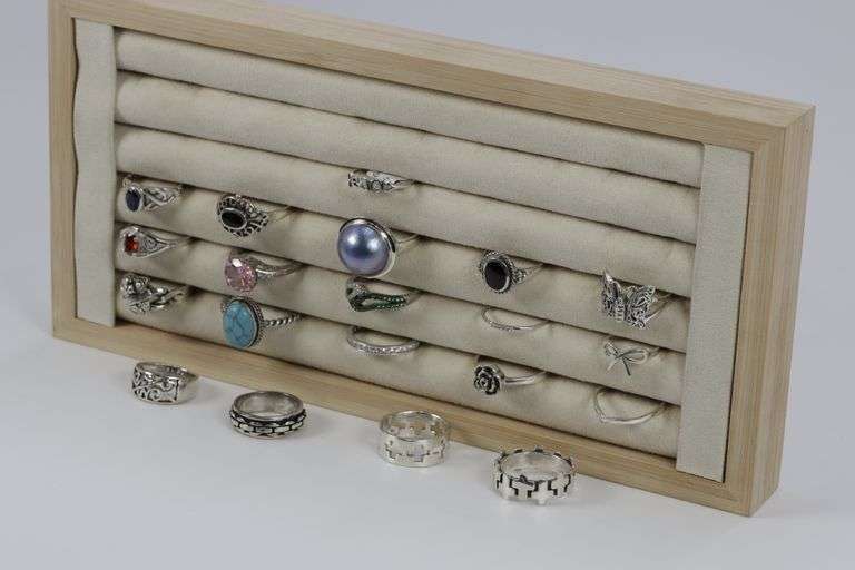 .925 Sterling Silver Ring Assortment Various Sizes & Styles (20 Ring Lot)
