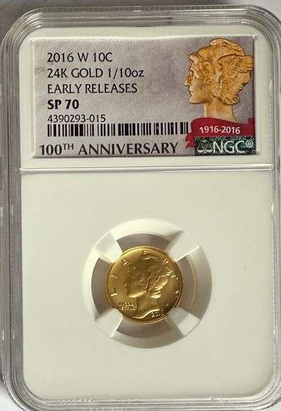 2016 W 10 Cent Mercury 1/10oz 100 th Ann SP 70 NGC
