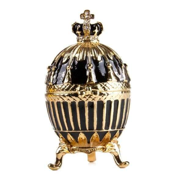3" Ribbed Black & Gold Fabergé Egg Replica Jewelry Box – Easter Gift, Collectible Russian Egg