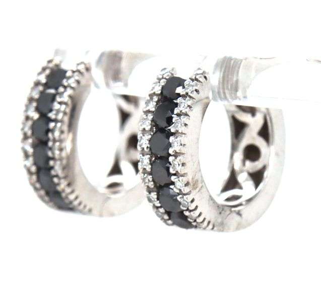 14kt White gold 1ctw black and white diamond hoop earrings
