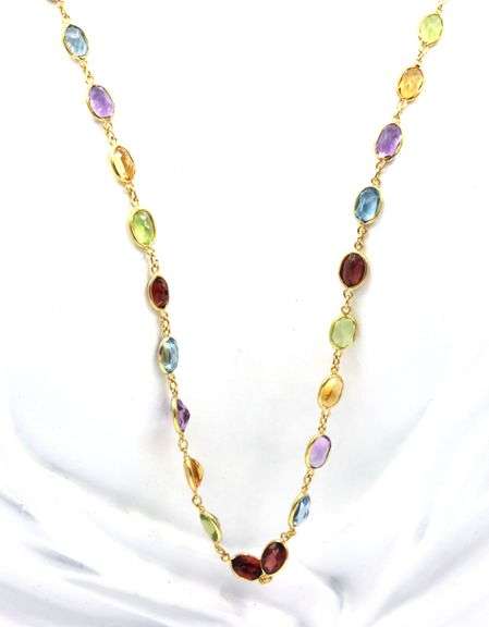 18kt Yellow gold multi stone bezel set necklace