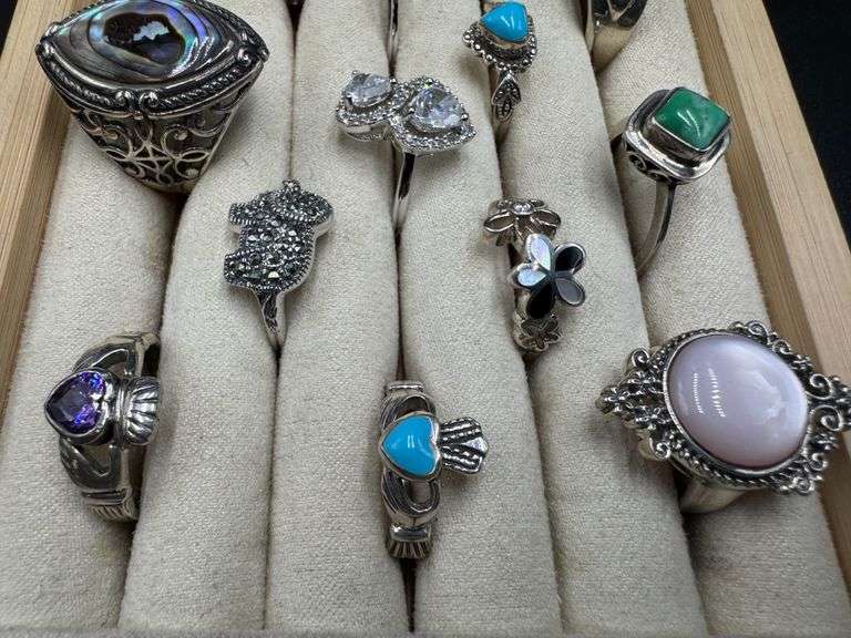 .925 Sterling Silver Curated 20 Ring Lot Various Sizes & Styles