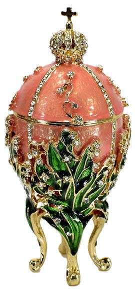 5.5" Russian Fabergé-Style Easter Egg Trinket Box – Lilies of the Valley, Handmade & Gold Plated