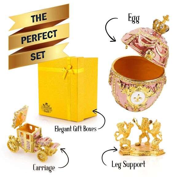 Royal Imperial Pink Russian Fabergé Egg Replica with Pink Carriage