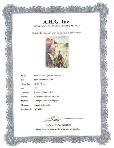 Original plate Signed Salvador Dalí Lithograph from the Romeo & Juliet Rizzoli Edition, Milan 1975