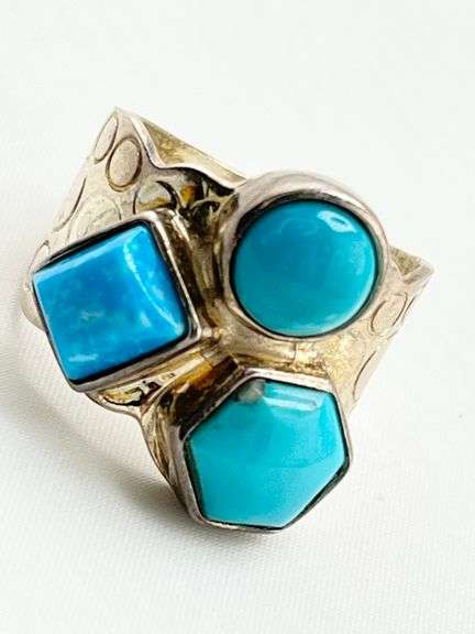 925 Sterling Silver DRT Jay King Geometric Theme Turquoise Ring