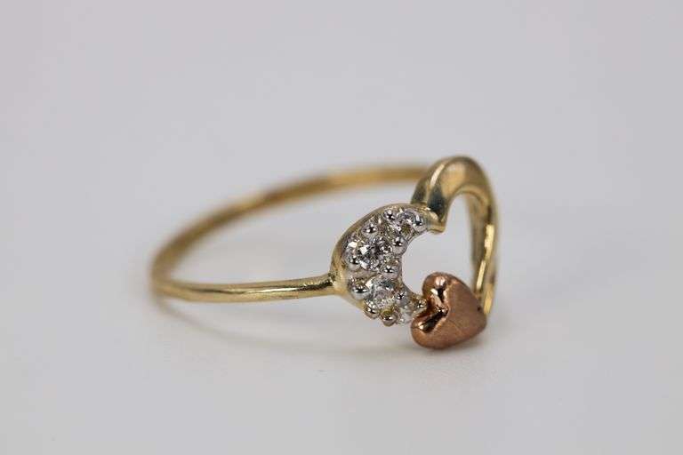 10k Yellow Gold Filigree White CZ Rose Brushed Ring Promise Purity Band Size 6.5