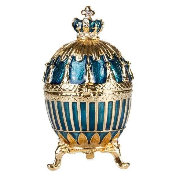 3.5" Crowned Fabergé Egg Replica Jewelry Box – Blue Enamel & Crystal