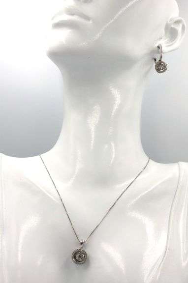 Attractive 14K WG Diamond Halo Earring & Pendant Suite