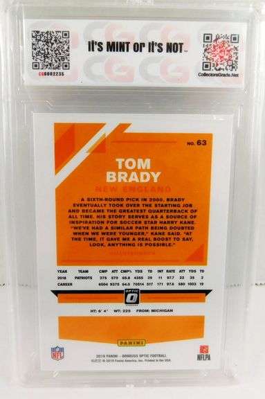 Tom Brady 2019 Panini Optic Football Card, 9.5 NM-MT