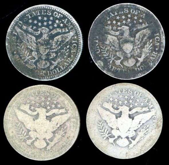 4 Different Barber Silver Quarters