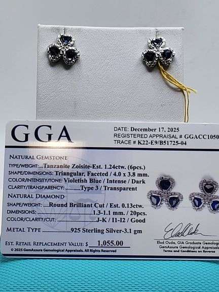Magnificent pair earring Tanzanite and diamond in Silver – GGA Certified